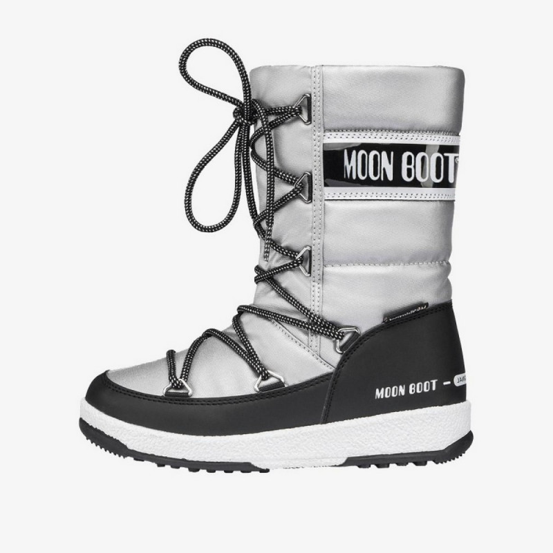MOON BOOT JR GIRL QUILTED SILVER/BLACK