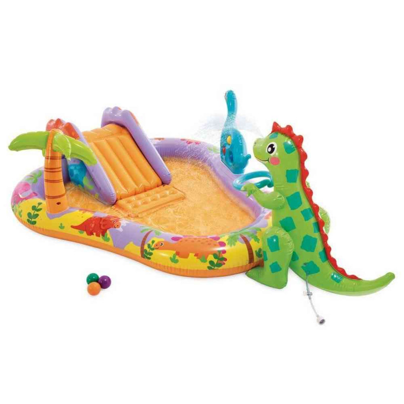 DEČIJI BAZEN NA NADUVAVANJE SA VODENIM PARKOM SA TOBOGANOM  FONTANOM I DINOSAURI 