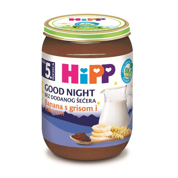 HIPP MLECNA KASICA ZA LAKU NOC-BANANA SA GRIZOM I KAKAOM 190G 5M 