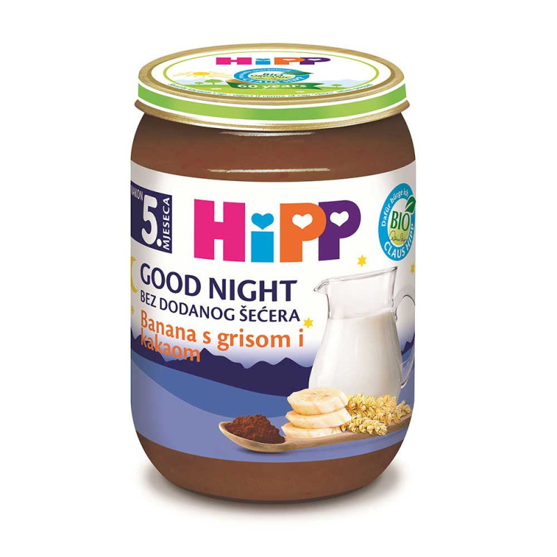 HIPP MLECNA KASICA ZA LAKU NOC-BANANA SA GRIZOM I KAKAOM 190G 5M