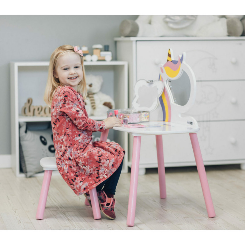 FREE ON KOZMETICKI STO I STOLICA UNICORN ROZE BELI