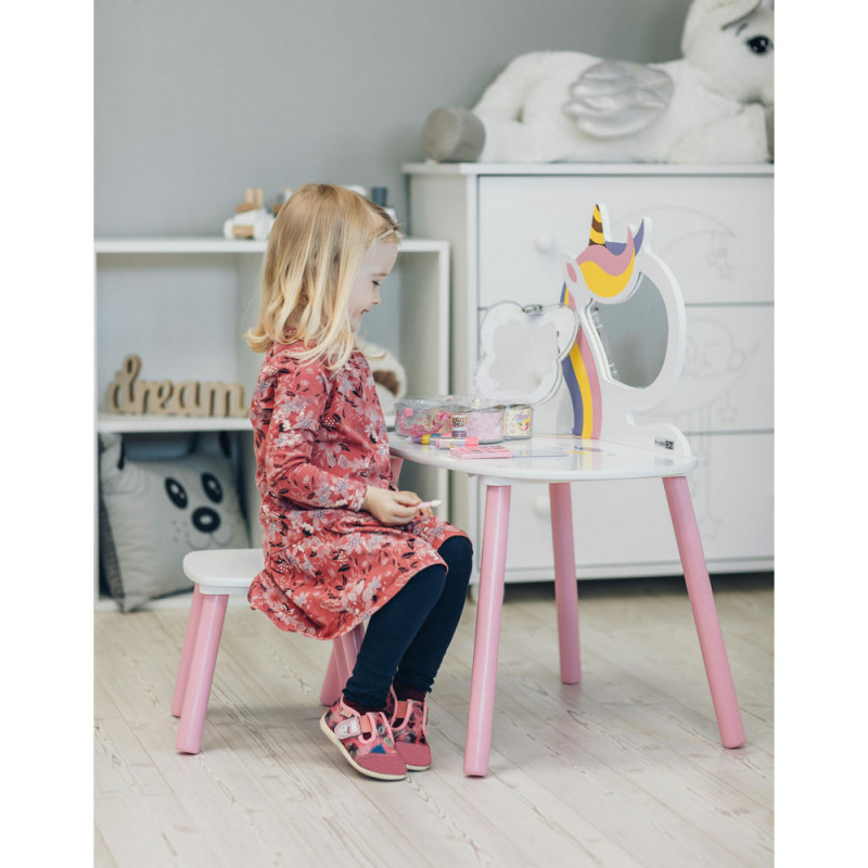 FREE ON KOZMETICKI STO I STOLICA UNICORN ROZE BELI