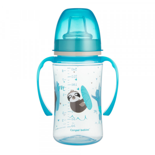 CANPOL BABY SOLJA 35/208 EASY START - COLORFUL ANIMALS 240ML - PLAVA 