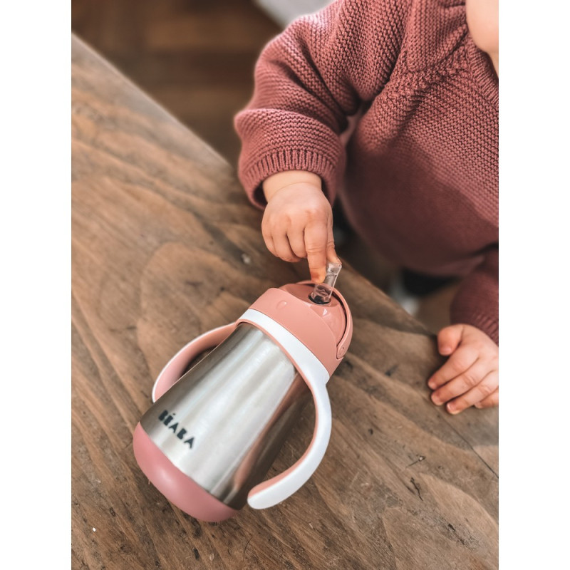 BEABA FLAŠICA NERĐAJUCI CELIK SA SLAMCICOM 250ML O.PINK