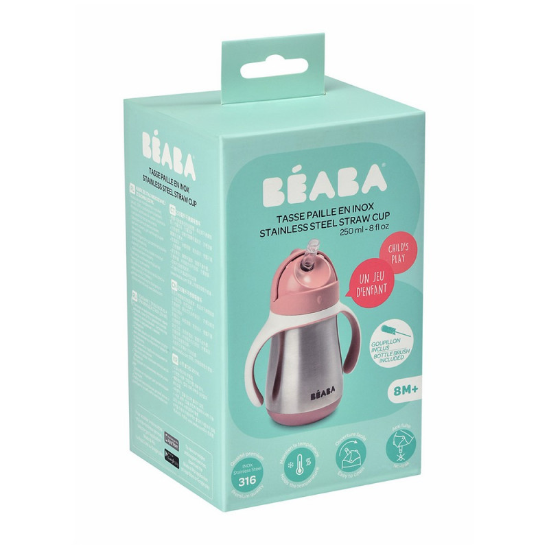 BEABA FLAŠICA NERĐAJUCI CELIK SA SLAMCICOM 250ML O.PINK