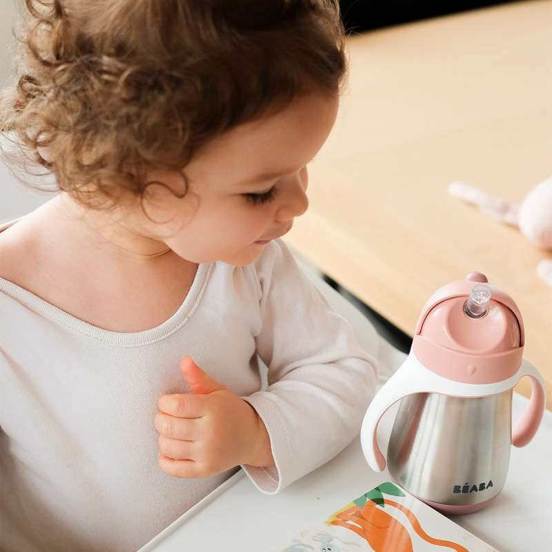 BEABA FLAŠICA NERĐAJUCI CELIK SA SLAMCICOM 250ML O.PINK