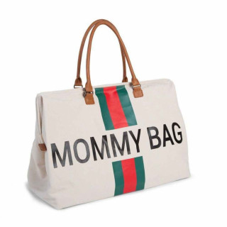 CHILDHOME MOMMY BAG BIG, RUCNA TORBA OFF WHITE STRIPES RED/GREEN 