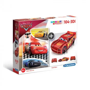 CLEMENTONI PUZZLE 104 + 3D MODEL CARS 