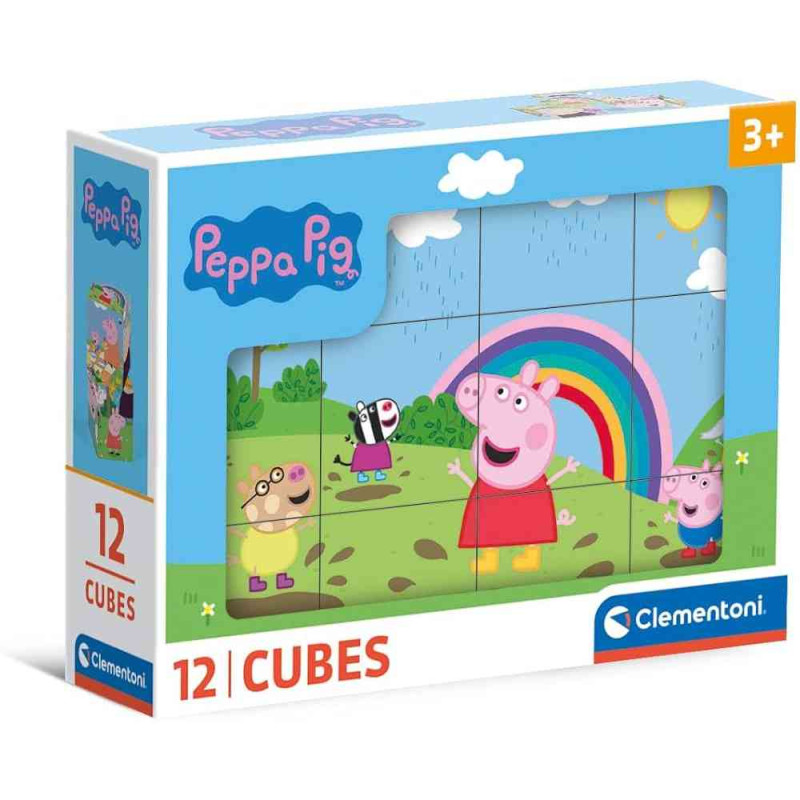 CLEMENTONI DRVENE KOCKICE PUZZLE PEPPA PIG 12 KOM 