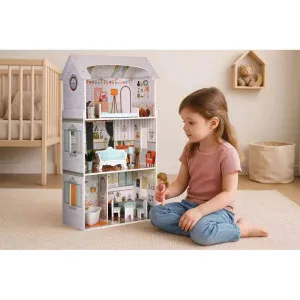 KUĆICA ZA LUTKE ALICE NA 3 SPRATA 4 SOBE SET SA 9 KOMADA NAMEŠTAJA – ECOTOYS