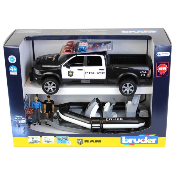 BRUDER VOZILO RAM 2500 POLICE PICKUP L+S MODULE TRAILER BOAT2FIGURES