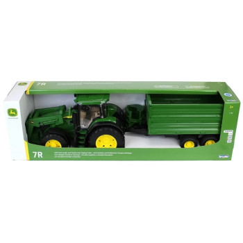 BRUDER VOZILO JOHN DEERE 7R 350 FRONTLOADER AND TANDEMAXLE TIPPING TRAILER 