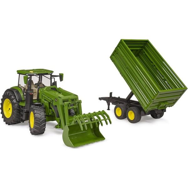 BRUDER VOZILO JOHN DEERE 7R 350 FRONTLOADER AND TANDEMAXLE TIPPING TRAILER
