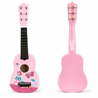DRVENA GITARA ZA DECU SA METALNIM ŽICAMA PINK 