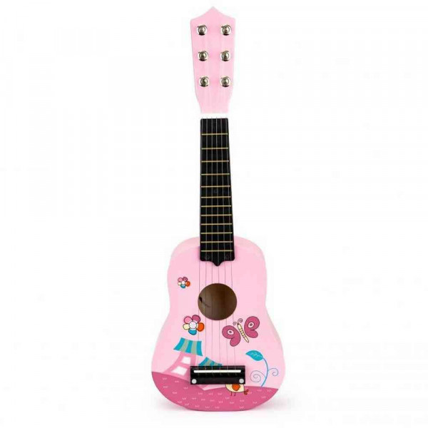 DRVENA GITARA ZA DECU SA METALNIM ŽICAMA PINK 