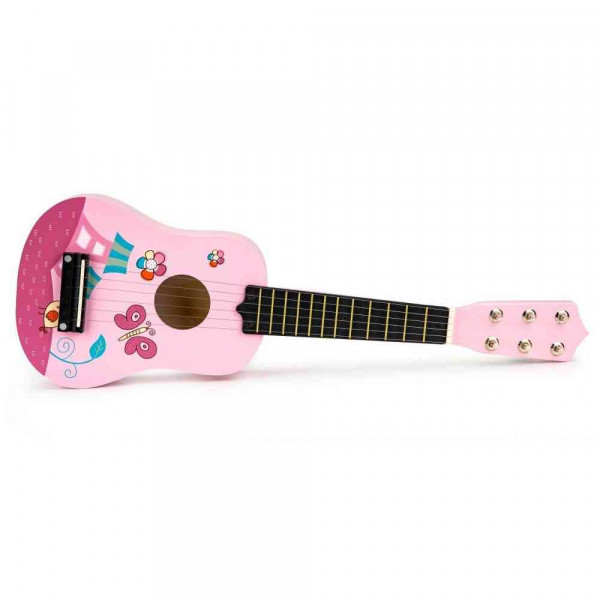 DRVENA GITARA ZA DECU SA METALNIM ŽICAMA PINK 