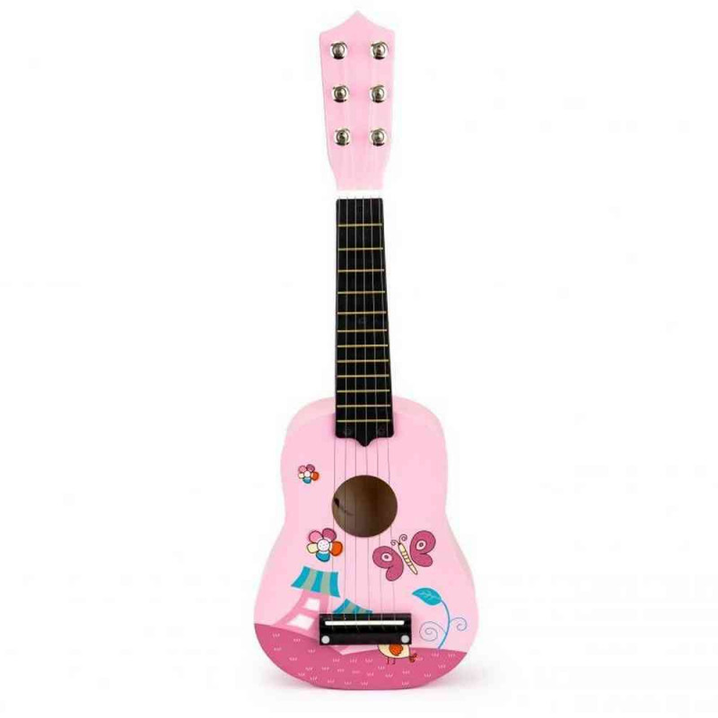 DRVENA GITARA ZA DECU SA METALNIM ŽICAMA PINK 