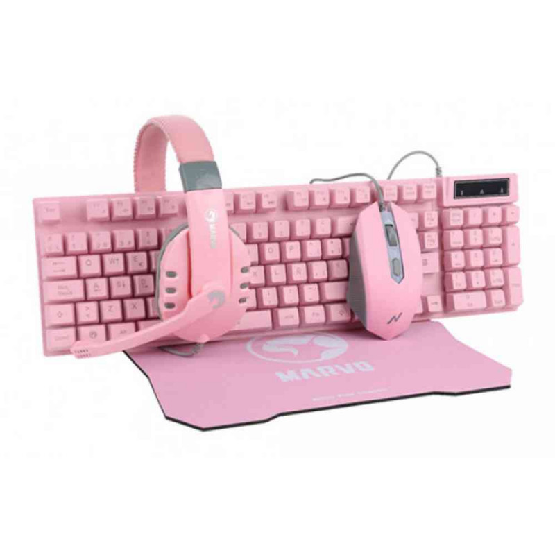 MARVO TASTATURA+MIS+SLUSALICE CM370 PINK