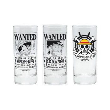 SET OD 3 ČAŠE ABYSTYLE - ONE PIECE - WANTED - LUFFY, ZORO AND SKULL 290ML 