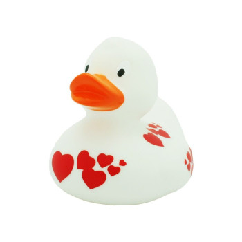 LILALU PATKICA - WHITE  WITH RED HEARTS  - RUBBER DUCK 
