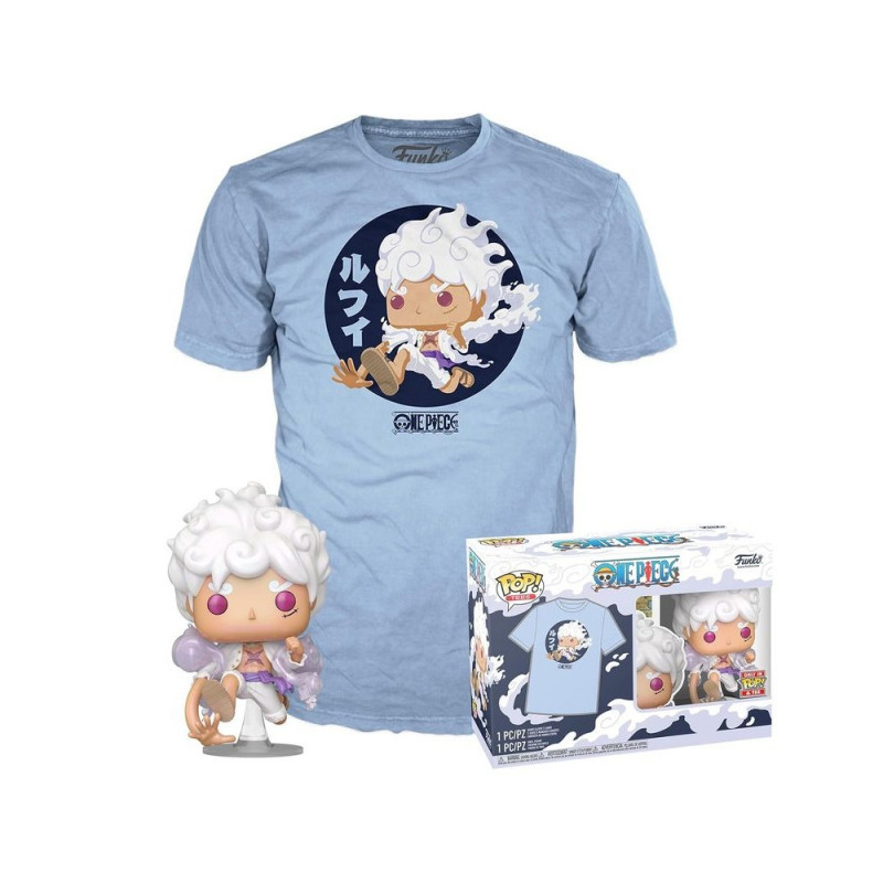 SET BOBBLE FIGURE ANIME - ONE PIECE POP! - TEE BOX LUFFY FIFTH GEAR & T-SHIRT XL 