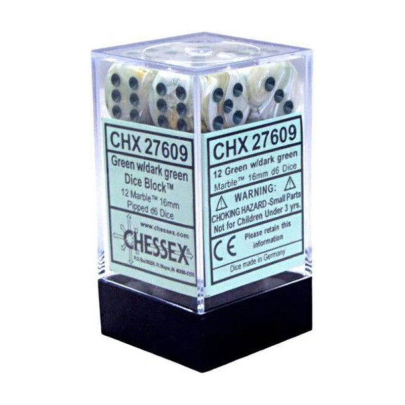 KOCKICE CHESSEX - MARBLE - GREEN-DARK GREEN - DICE BLOCK 16MM (12) 