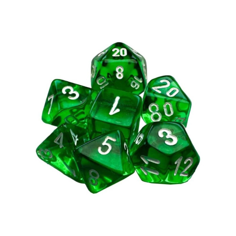 KOCKICE CHESSEX - TRANSLUCENT- POLYHEDRAL MINI - GREEN-WHITE (7) 
