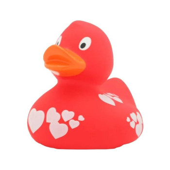 LILALU PATKICA - RED DUCK WITH WHITE HEARTS - RUBBER DUCK 9CM 