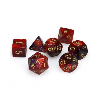 KOCKICE CHESSEX - POLYHEDRAL - GEMINI - PURPLE-RED & GOLD (7) 