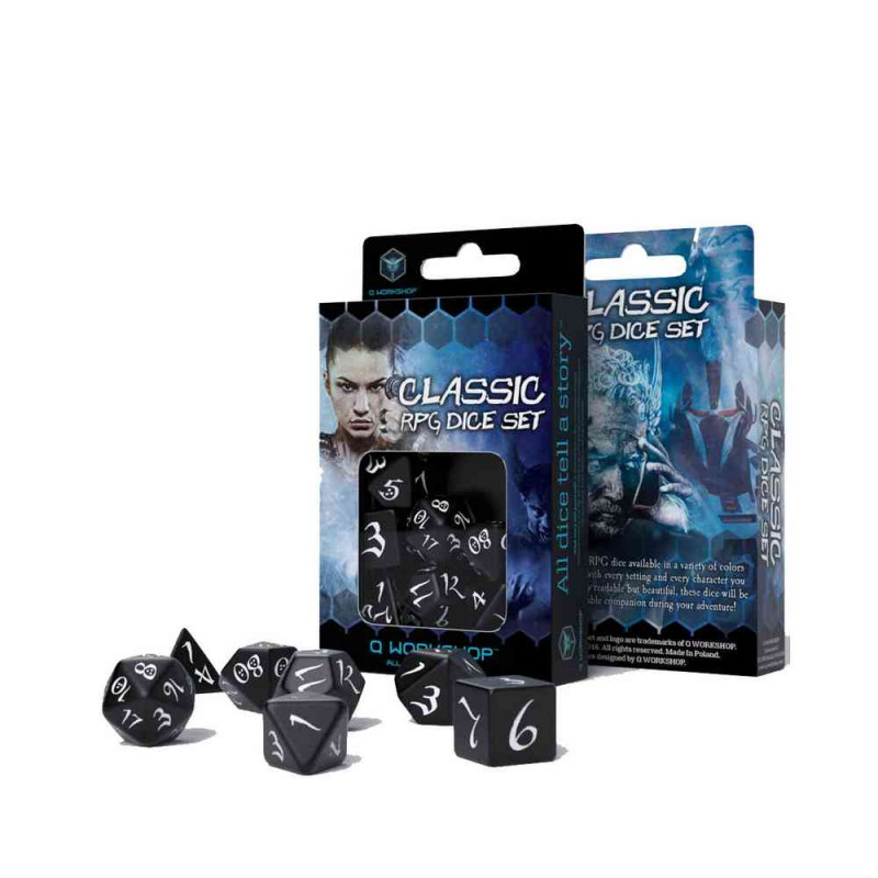 KOCKICE Q WORKSHOP - CLASSIC RPG BLACK & WHITE - DICE SET (7) 