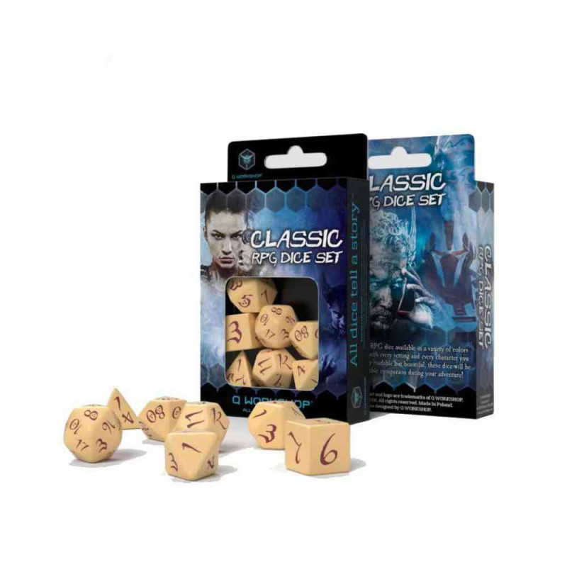 KOCKICE Q WORKSHOP - CLASSIC RPG BEIGE & BURGUNDY - DICE SET (7) 