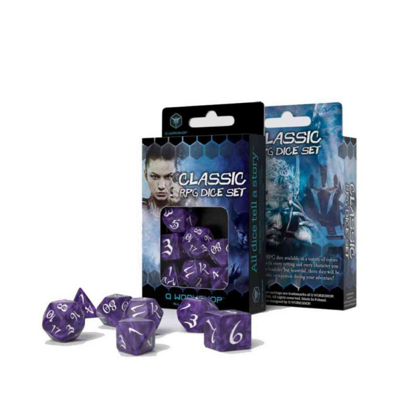 KOCKICE Q WORKSHOP - CLASSIC RPG LAVENDER & WHITE - DICE SET (7) 