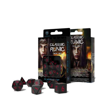 KOCKICE Q WORKSHOP - CLASSIC RUNIC BLACK & RED - DICE SET (7) 