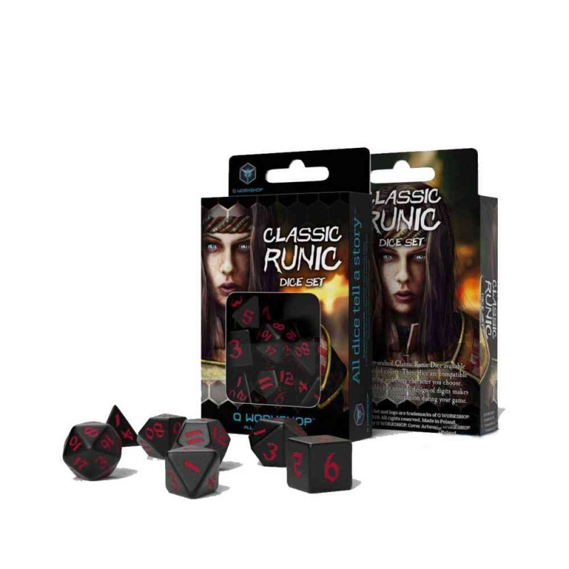 KOCKICE Q WORKSHOP - CLASSIC RUNIC BLACK & RED - DICE SET (7) 