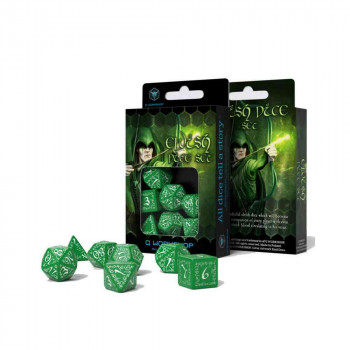 KOCKICE Q WORKSHOP - ELVISH GREEN & WHITE - DICE SET (7) 
