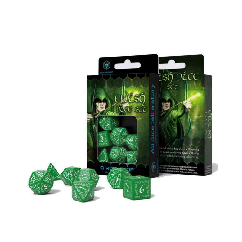 KOCKICE Q WORKSHOP - ELVISH GREEN & WHITE - DICE SET (7) 