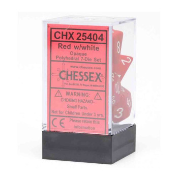 KOCKICE CHESSEX - OPAQUE - POLYHEDRAL - RED & WHITE (7) 
