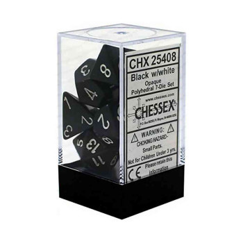 KOCKICE CHESSEX - OPAQUE - POLYHEDRAL - BLACK & WHITE (7) 