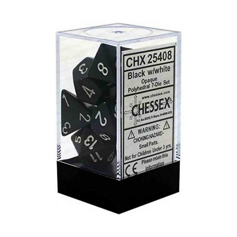 KOCKICE CHESSEX - OPAQUE - POLYHEDRAL - BLACK & WHITE (7) 