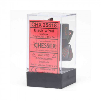 KOCKICE CHESSEX - OPAQUE - POLYHEDRAL - BLACK & RED (7) 