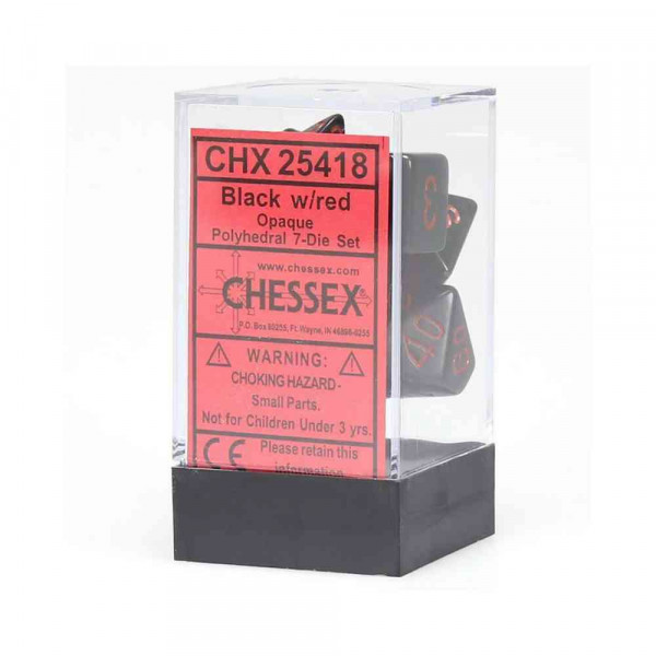 KOCKICE CHESSEX - OPAQUE - POLYHEDRAL - BLACK & RED (7) 