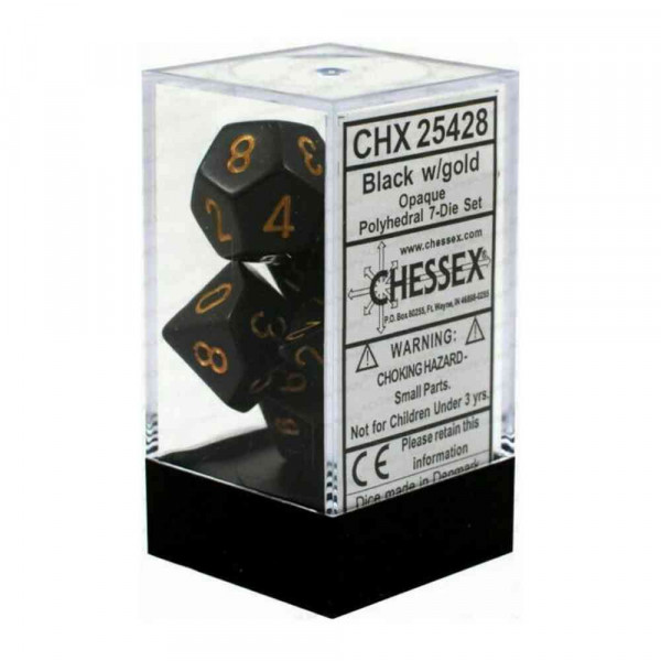 KOCKICE CHESSEX - OPAQUE - POLYHEDRAL - BLACK & GOLD (7) 