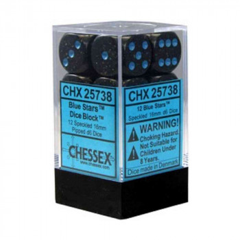 KOCKICE CHESSEX - SPECKLED - BLUE STARS - DICE BLOCK 16MM (12) 
