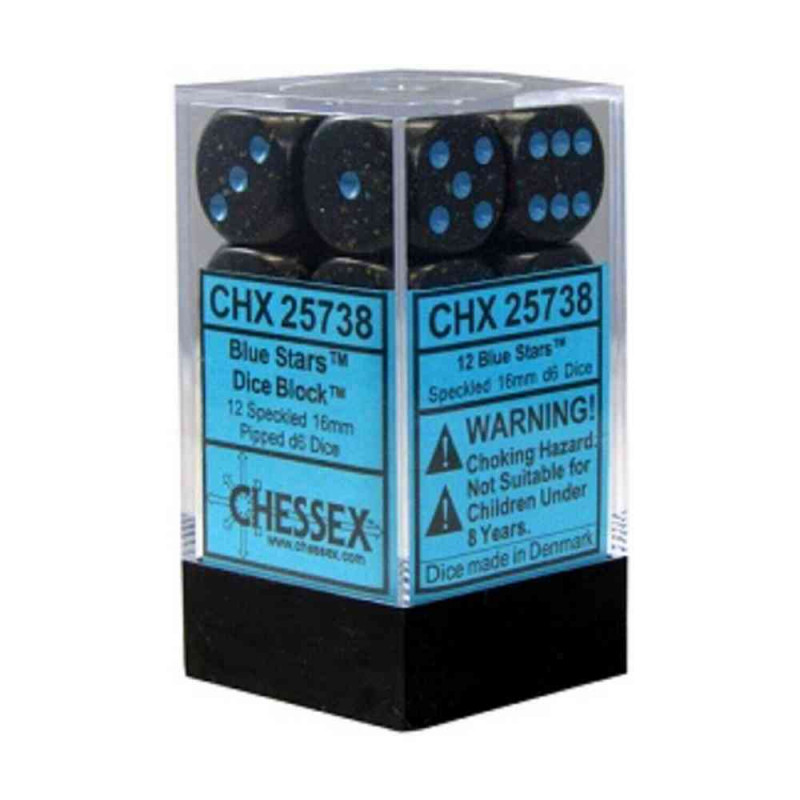 KOCKICE CHESSEX - SPECKLED - BLUE STARS - DICE BLOCK 16MM (12) 