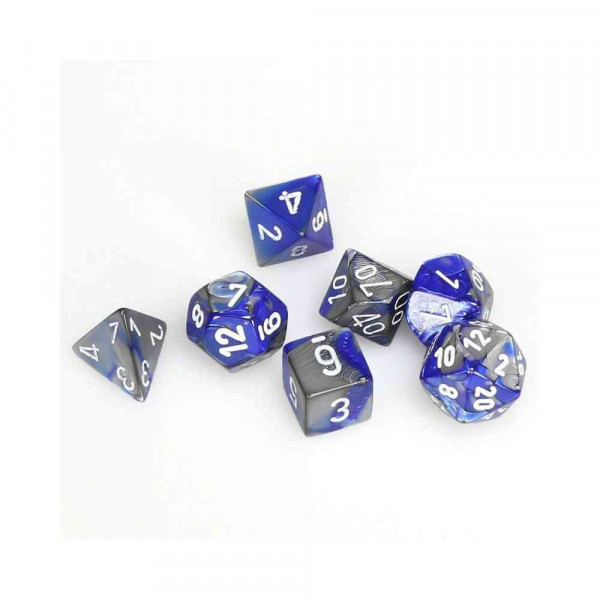KOCKICE CHESSEX - POLYHEDRAL - GEMINI - BLUE-STEEL & WHITE (7) 