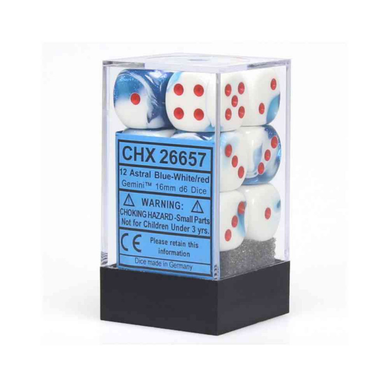 KOCKICE CHESSEX - GEMINI - POLYHEDRAL - ASTRAL BLUE & WHITE - DICE BLOCK 16MM (1 