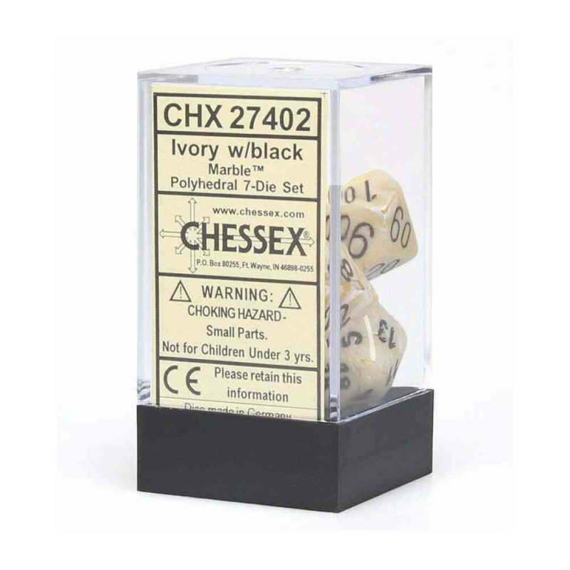 KOCKICE CHESSEX - MARBLE - POLYHEDRAL - IVORY & BLACK (7) 