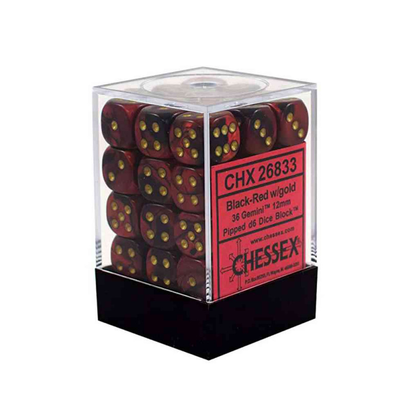 KOCKICE CHESSEX - VORTEX - BURGUNDY & GOLD - DICE BLOCK 12MM (36)