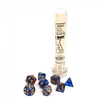 KOCKICE CHESSEX - BOREALIS - POLYHEDRAL - AZURITE & GOLD (7) 