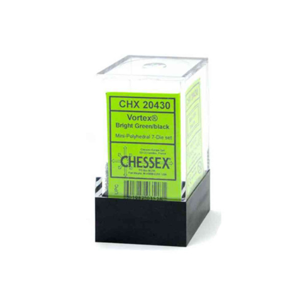 KOCKICE CHESSEX - VORTEX - MINI POLYHEDRAL - BRIGHT GREEN & BLACK (7) 